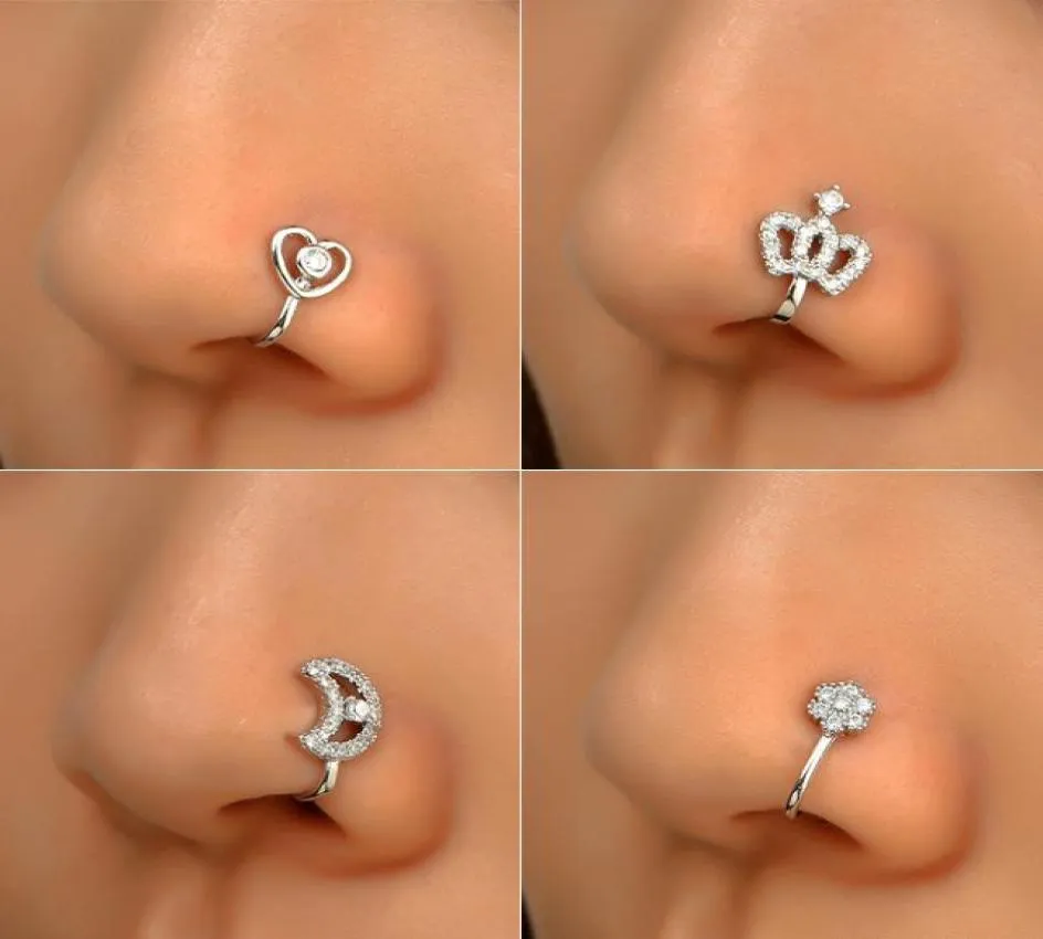 16 styles Silver plaqués de fausses anneaux de nez pour les femmes Small Crystal Copper non perforant Clip sur le manchet de nez Femme Femme Tendy Party Jew9915867