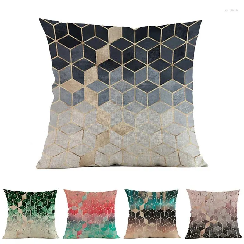 Pillow Nordic Art Cubes Colorful Geometric Sofa Decoration Throw Case Emerald Green Plant Style Car Chair Cover Cojines
