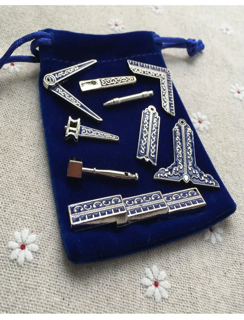 Small Size 9 Different Masonic Working Tools Classic Miniature mason Brooch Gifts Fine Craft Work for Masons with Cloth Bag 203367337