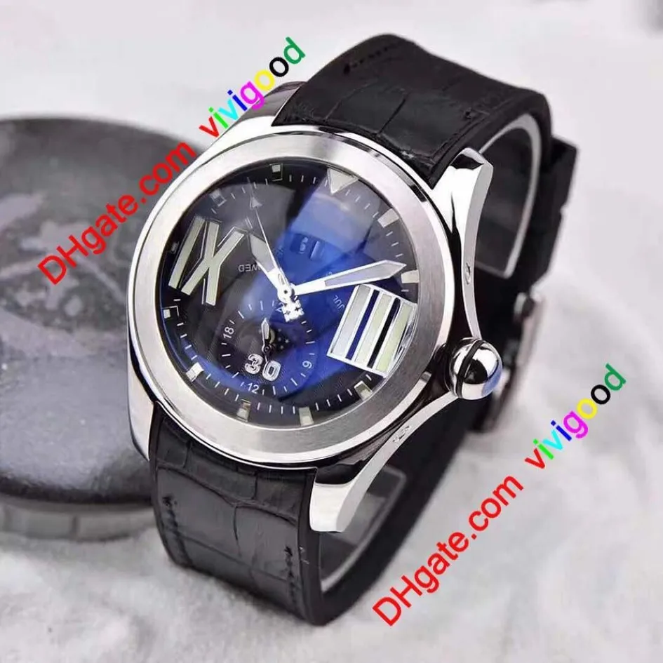 Nowy zegarek bąbelkowy 3 kolorowy automatyczny zegarek męski z randką czarne skórzane paski 296W