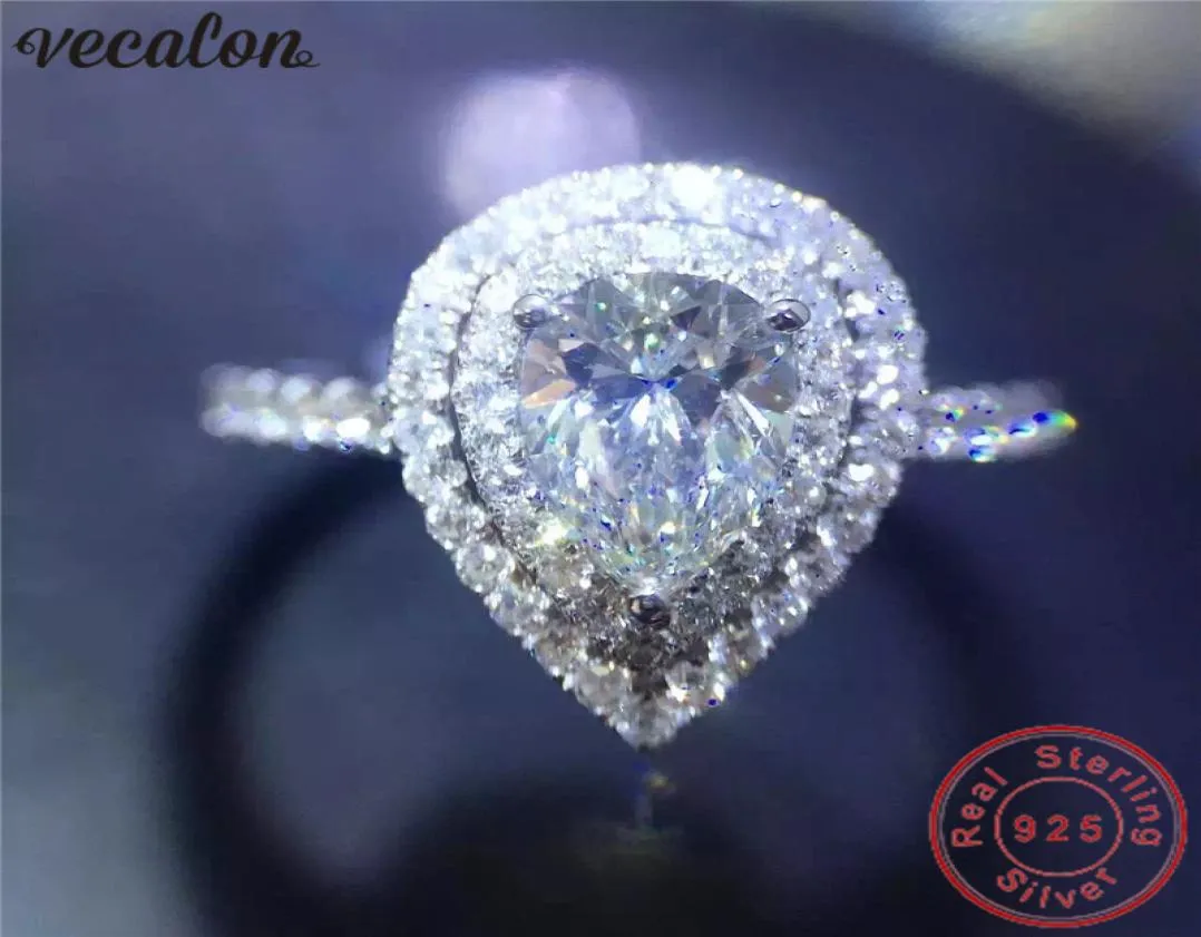 Vecalon Water Drop Promise Ring 925 Sterling Silver Engagement Ring Pear Cut Diamond Weddingband Rings for Women Jewelry1148918