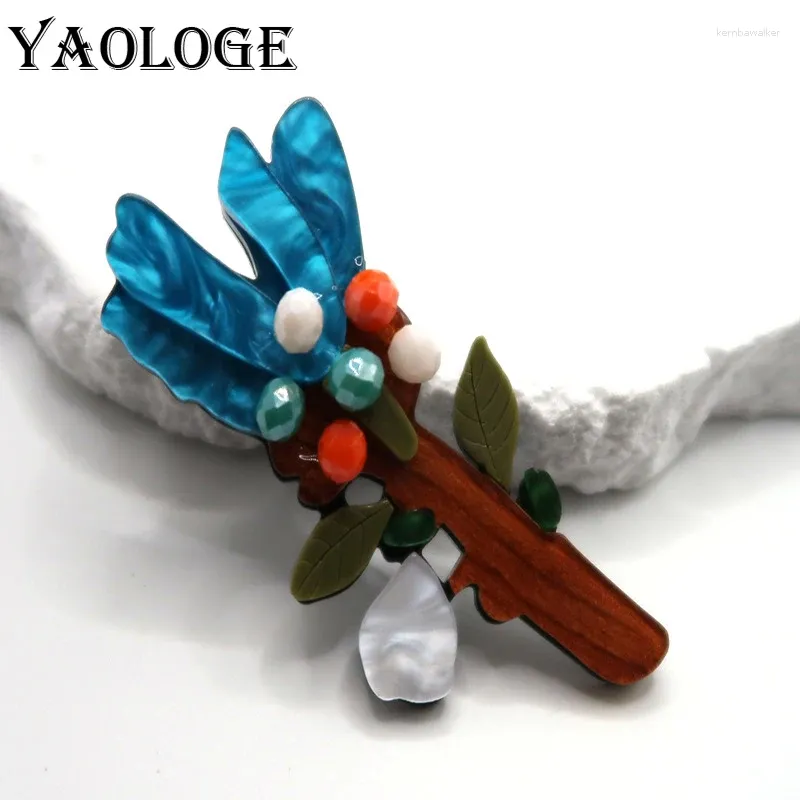 Brooches Yaologe 2024 파란색과 갈색 접합 나무 아크릴 브로치 식물 컬렉션 오리지널 틈새 패션 코사이지 귀여운 선물