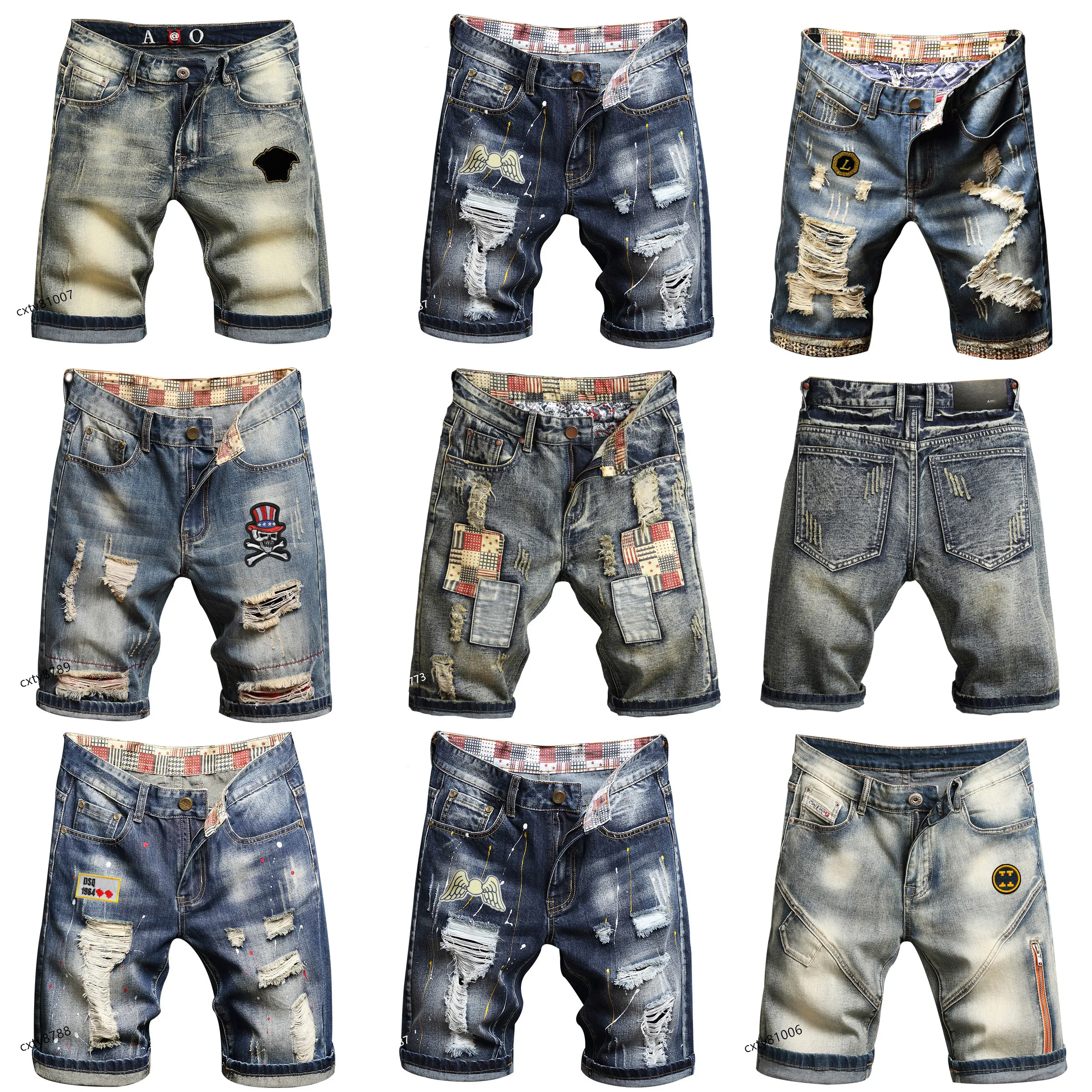 Top shorts pour hommes, jeans, jean skinny déchiré design, shorts décontractés, jeans d'été disponibles en tailles 28-38 Asie