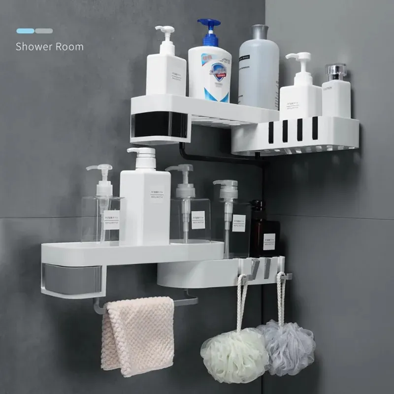 Creatieve hoek doucheplan badkamer shampoo douche plank houder keuken opbergrek organizer muur gemonteerd type