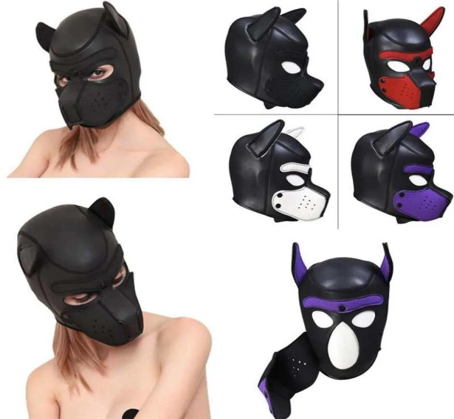 Brandneue Latex Rollenspiele Hundemaske Cosplay Full Head Maske mit Ohren gepolstert Gummi -Welpe Cosplay Party Maske 10 Farben Mujer1070392