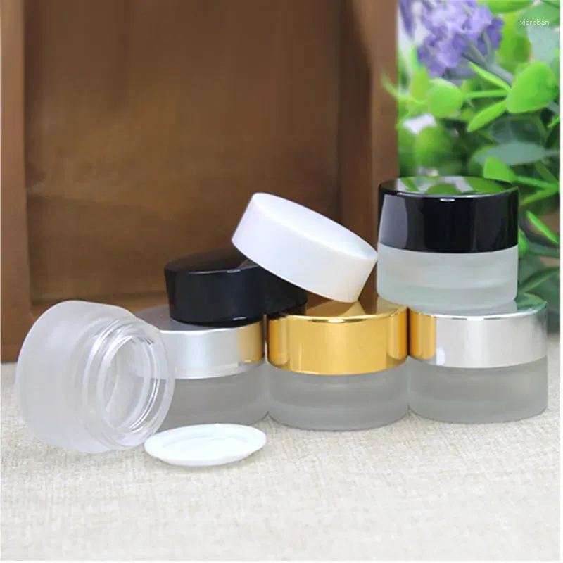 Bouteilles de rangement 5G x 30 pots en verre givré avec couvercle noir blanc 5 ml de soins de la peau crème pot cosmétique récipient d'emballage glaçage bouteille vide