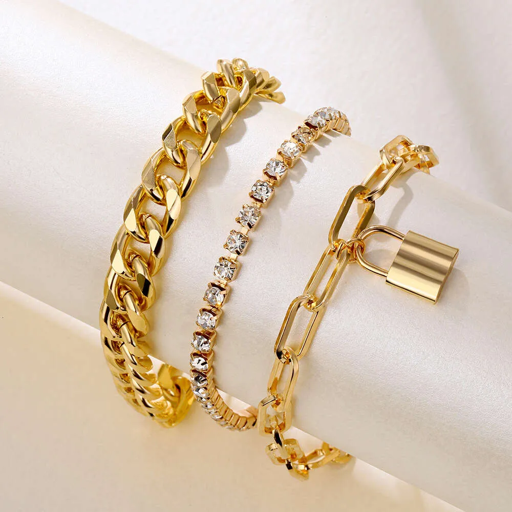 Fashionable Lock Shaped Mixed with Personalized Hip-hop Thick Claw Chain Diamond Bracelet Accessories