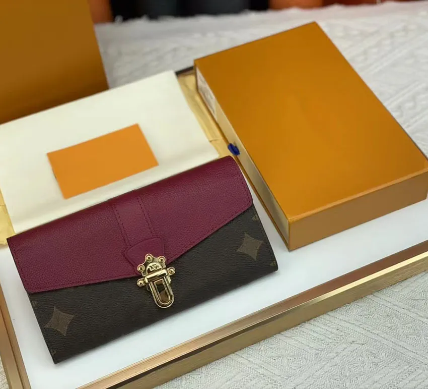 Womens Luxurys äkta läder långa plånböcker mynt förföljer högkvalitativ designer handväska mens passhållare lady wristlets kort hållare fick plånbok nyckelpås handväska