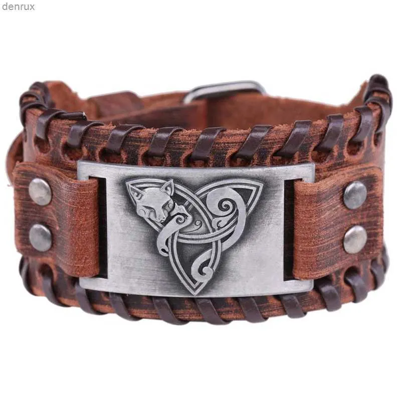 الأساور الأخرى العصرية الطوطم تصميم Odin Triangle Triangle Fox Bracelet Mens Massion Leather Animal Viking Associory Party Jewelry Wholesalel240415