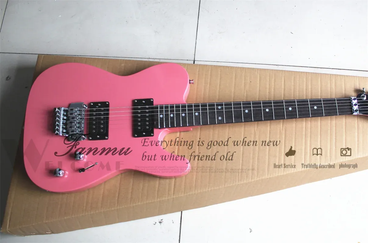 Guitare rose électrique guitare tel guitare tremolo pont hh pick-up basswood corpo-binderoard