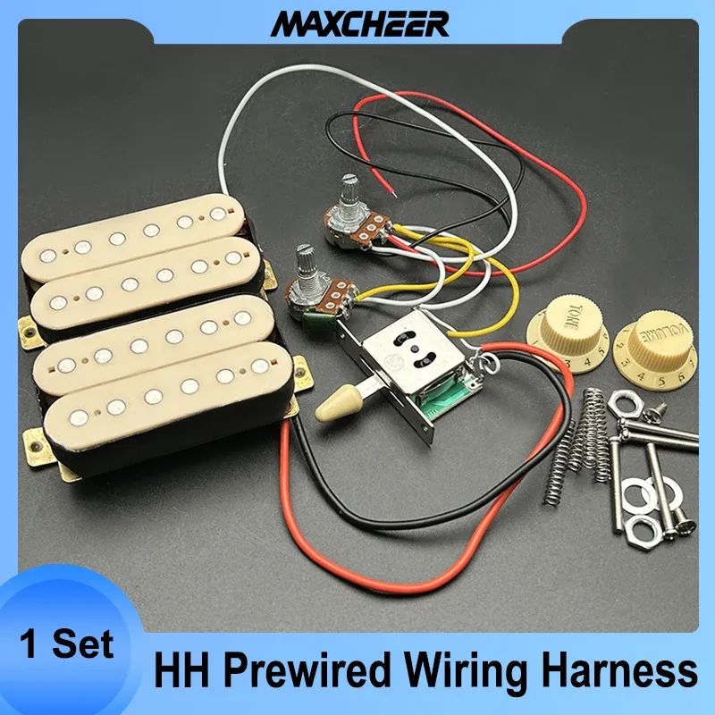 Gitarr 1 SET HH Två Humbucker Electric Guitar Wiring Harness HH Förspänd med pickup och 3way Switch 2T1V Pickup Guitar Parts Cream