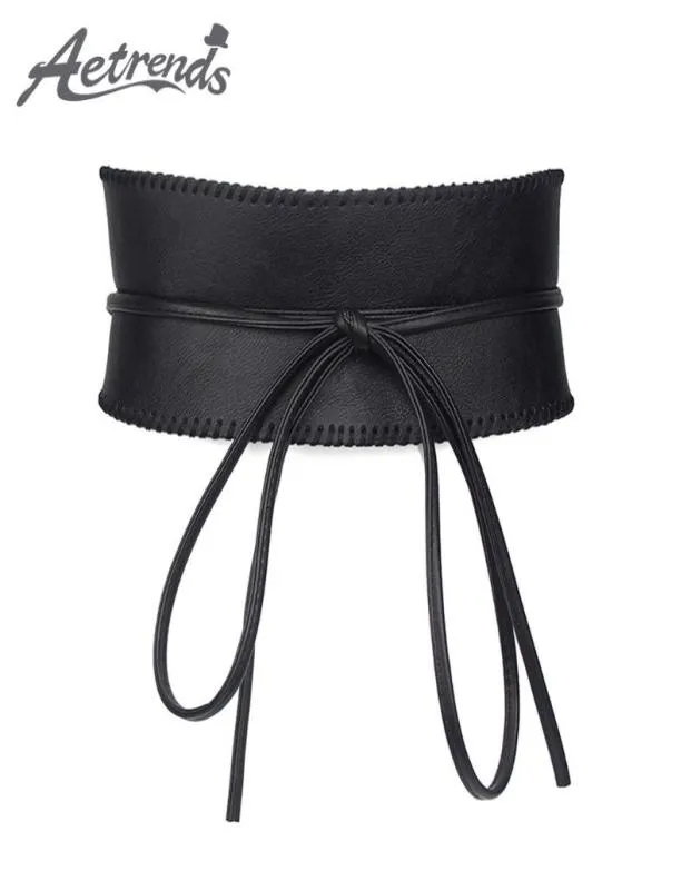 Belts AETRENDS Women Soft Leather Self Tie Wrap Cinch Belt Obi Style Wide Waist Band D01123231615