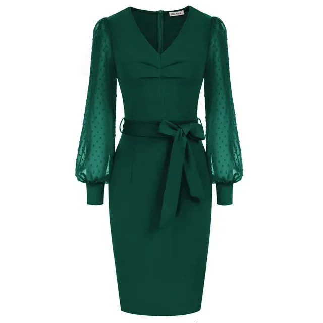 Womens Polyester Patchwork Knee-Length Bodycon Dress with V-Neck and Empire  Waistline, Short Lantern Sleeves, Zipper Closure from Dhgate Basic & Casual  Dresses - price 51.98