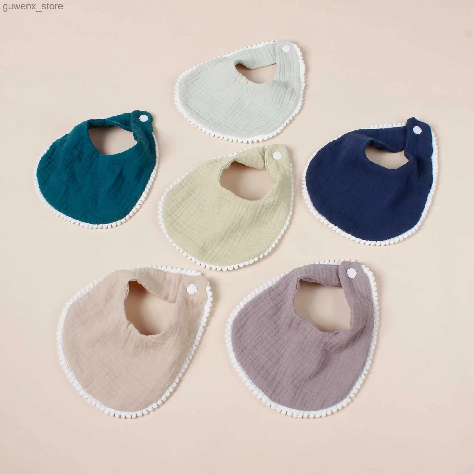 Babs Burp Cloths 6 Piece Set Venta caliente Doble Capa Babista Babero Muslin poliéster toalla de forma dorp con botón para niños Burp tela Y240415y240417osan