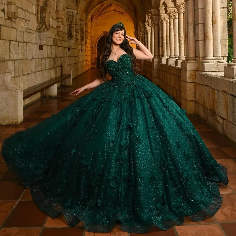 emerald green quince dress long sleeve Shiny Quinceanera Dresses Ball Princess... From Missweddingdress, $320.58 COLOR:PEACOCK Inventory6/16 Women's Black And White Ball gown business crafting only