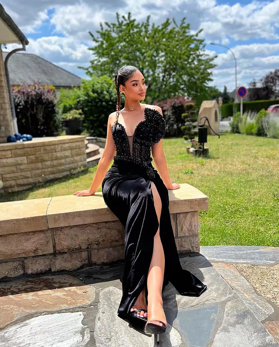 black velvet trumpet dress Vertical Stripe Maxi Dress- Black & White Large