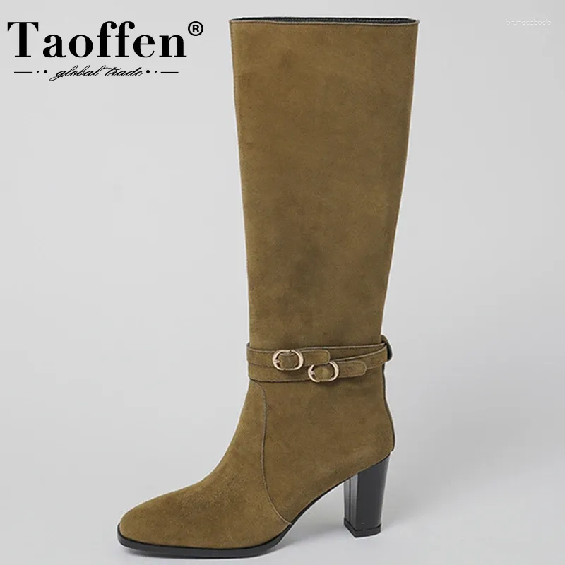 Stivali Taoffen Women High Heel Real Winter Shoes Woman Fashion Knee Party Ladies Calzature dimensioni 34-40