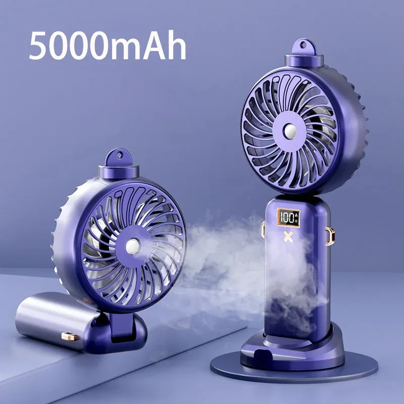 50002500MAH PORTABLE SPRAY MIST FAN MED LCD Display 5 Gear Mini Electric Fan USB RADERABLE WURELESS FAN SPRAY WATER FANS FANS 240415