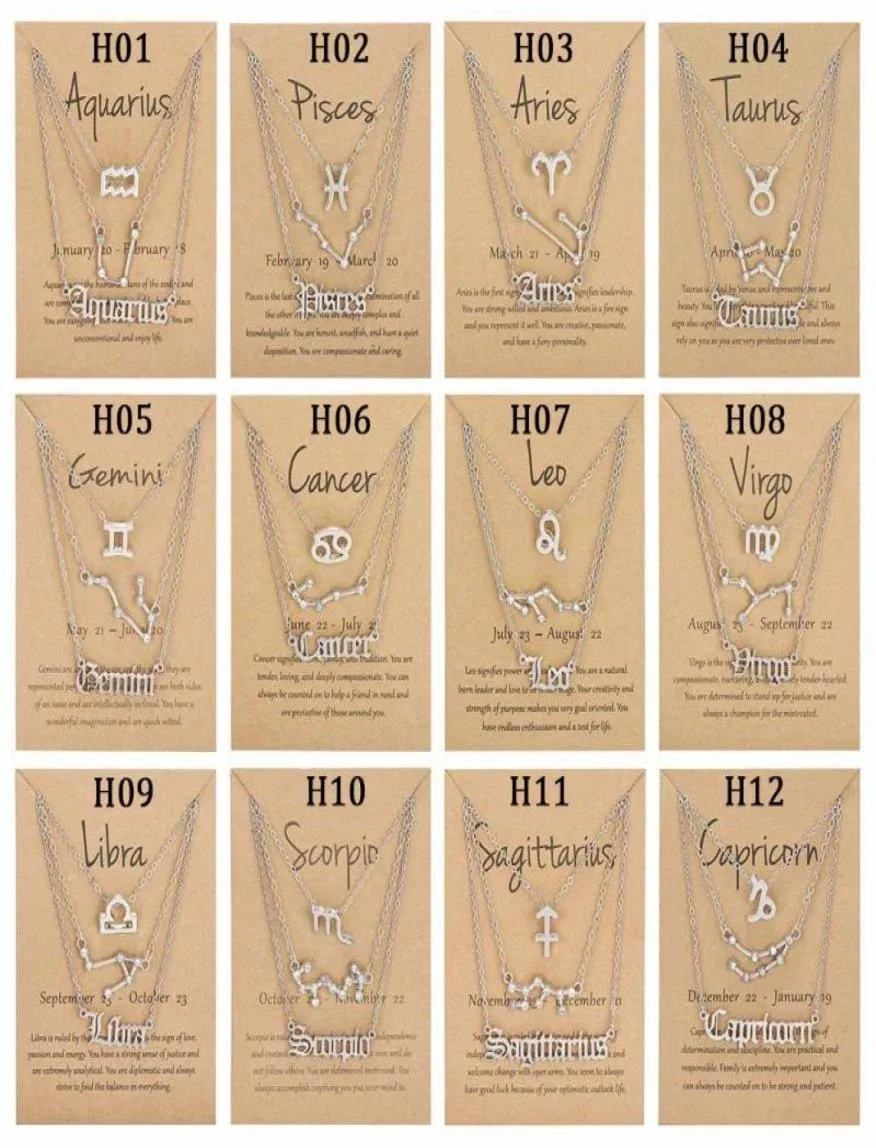 Colliers pendants 3pcSet 12 Constellation Couple Amateur Fashion Cardboard étoile Zodiac Signe Charme Poissons Collier Bijoux Cadeaux 9874590