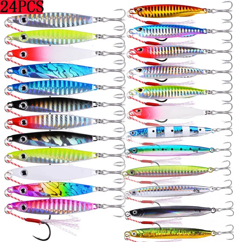 24pcs Metal 40g 30g 20G gabarit coulé cuillère coffre coulant coulage jigging poisson de mer de pêche de pêche de pêche artificielle tacle 240401