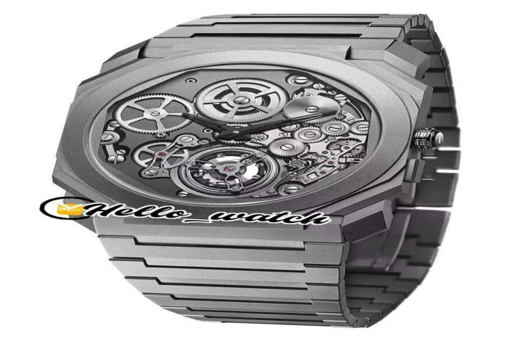 Ny Octo Finissimo Tourbillon 102937 Skeleton Grey Dial Miyota Automatiska herrar Watch Titanium Steel Armband Sport Watches Hellowa6696463