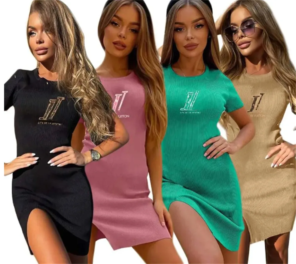 Womens Knit long dress Sexy metal lettle t shirt womens summer dresses casual lady slim sleeveless top sexy cotton clothing Knitting Dress Femme Skirts Blouse Femme