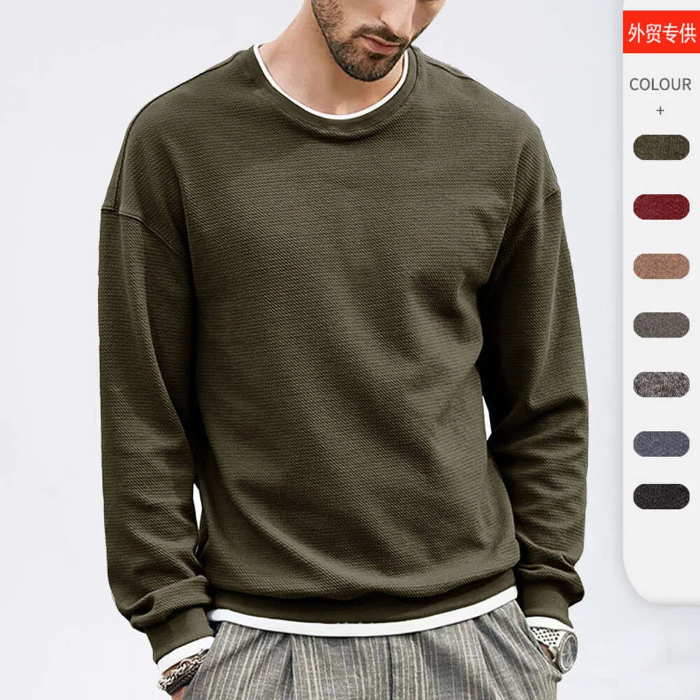 Autumn and Winter New Men's Long Sleeved Round Neck Hoodie, Men's Loose Shoulder Pullover, Men's