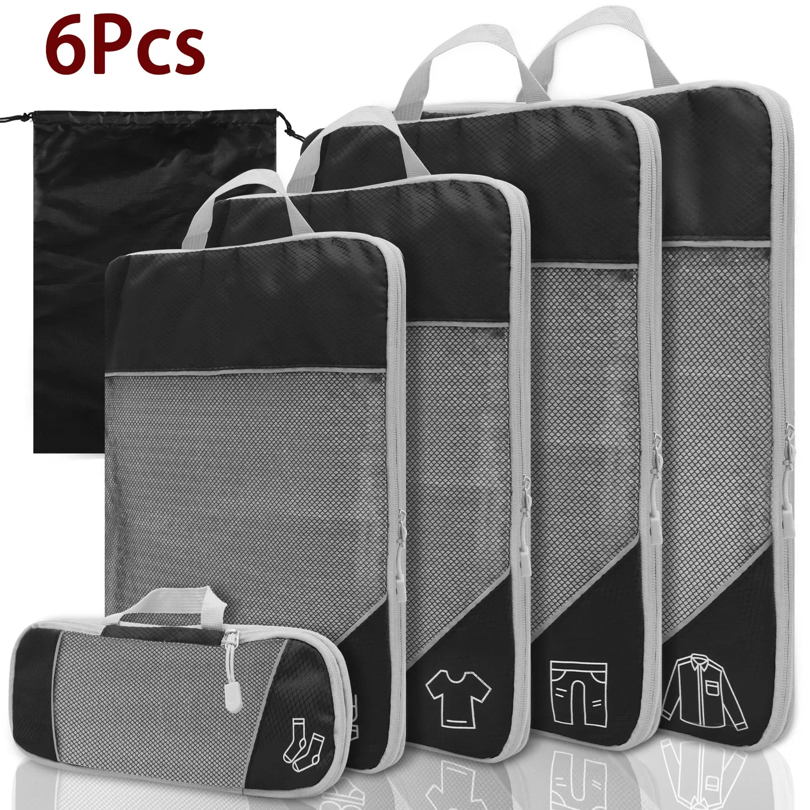 6Pcs Set Travel Bag Compression Packing Cubes Lightweight Durable with Storage Bag Nylon Luggage Suitcase Organizer Bags 240409