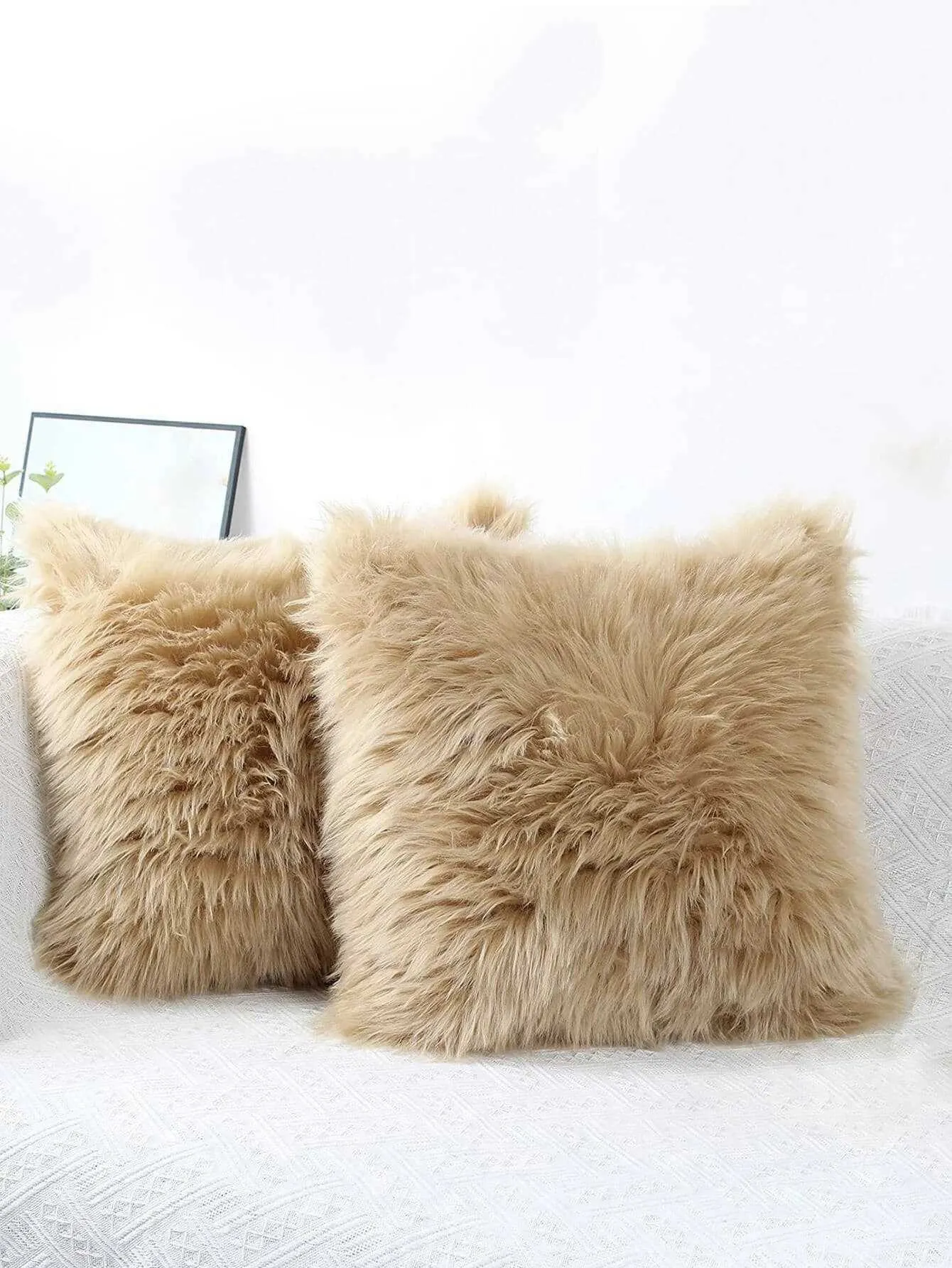 Luxury Faux Fur Pillow Cover Long Hair Plush Cushion Case for Sofa Bed  Decor