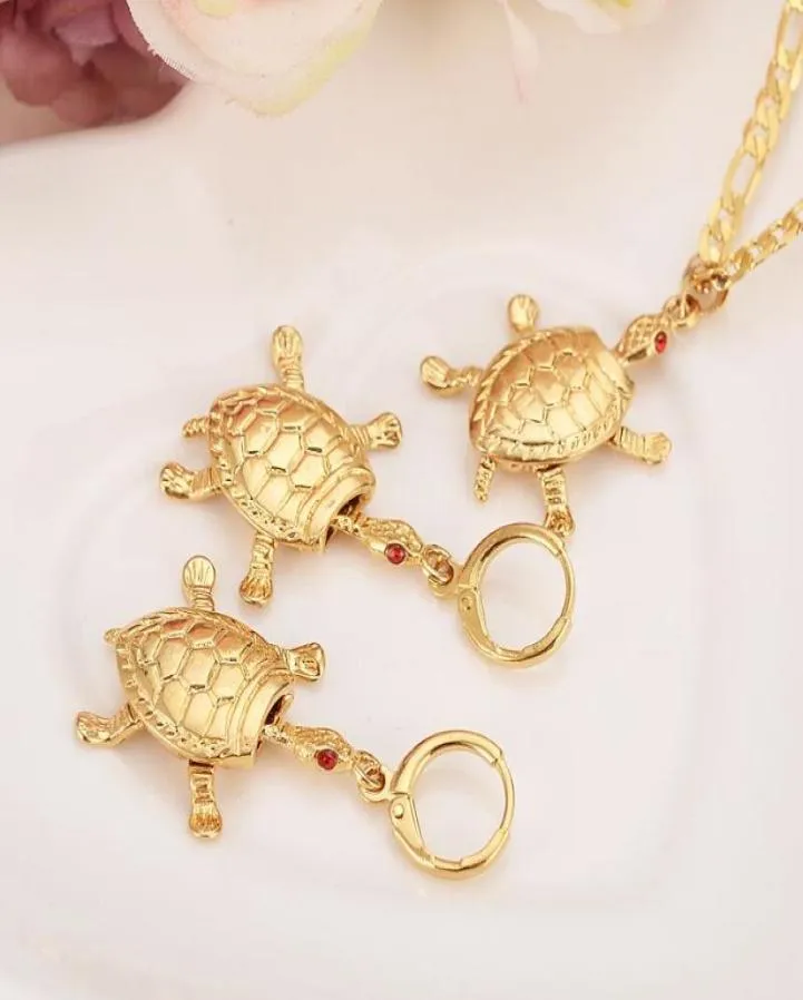 Настоящие золотые ювелирные ювелирные изделия черепаха CZ Красные каменные подвесные ожерелья Earrins Womenpapua New Gunea Girls Kids Partyjewelry Png Gift L1165291