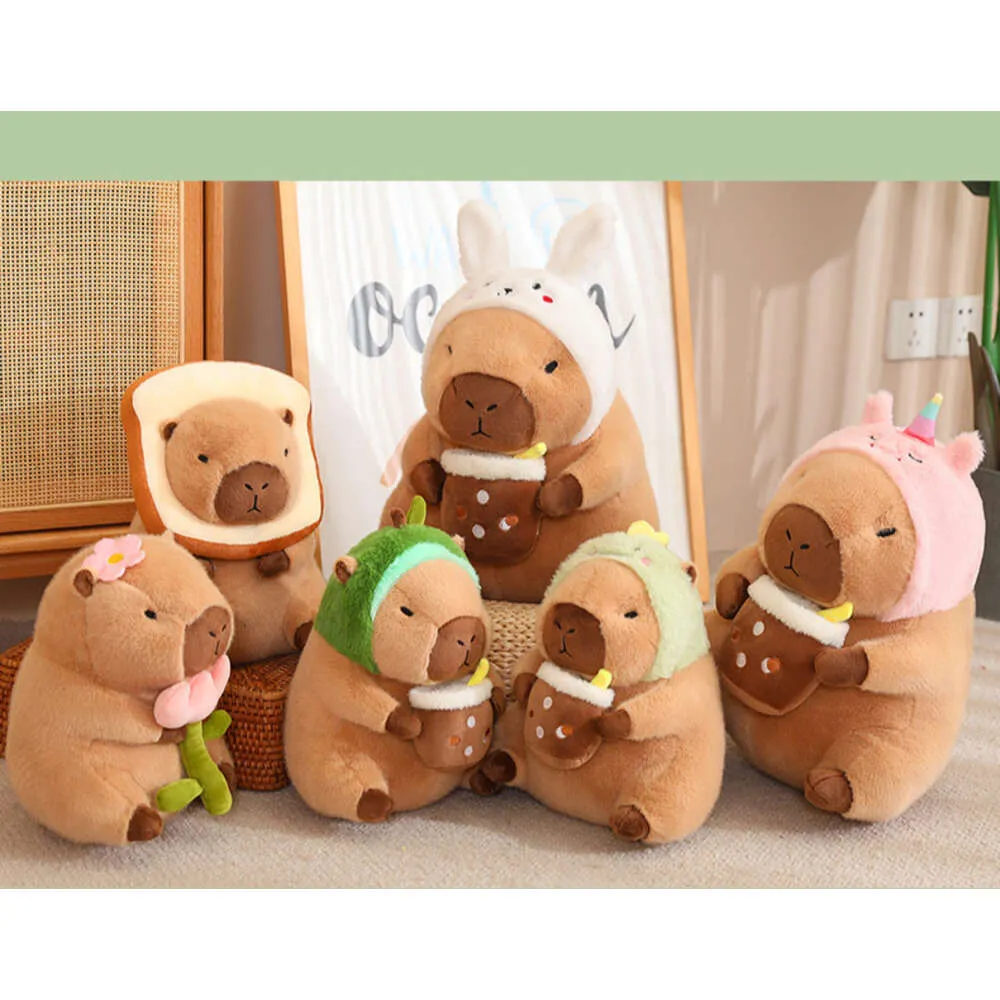 Toys en peluche personnalisés avec des fleurs de toast dessin animé anime multicolas mignon capybara rongeurs en peluche en dinosaure licorn avocat lapin