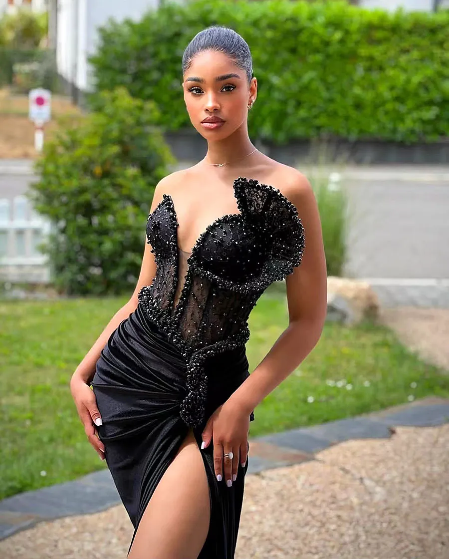 strapless open back dress Celestial Black Velvet Dress main image 0