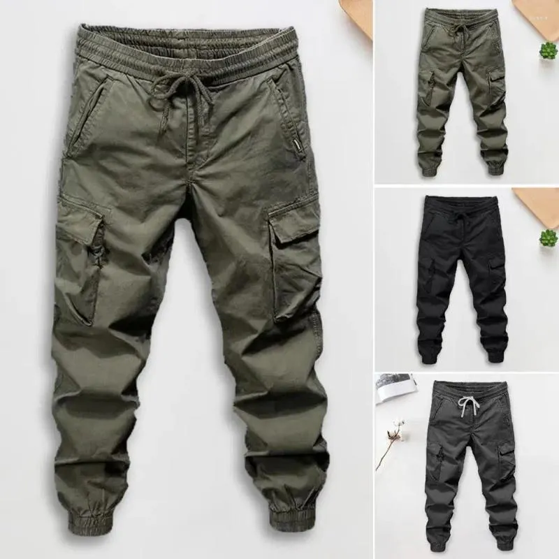 Men's Pants Men Cargo Elastic Waist With Drawstring Multiple Pockets For Outdoor Sports Streetwear In Spring Autumn