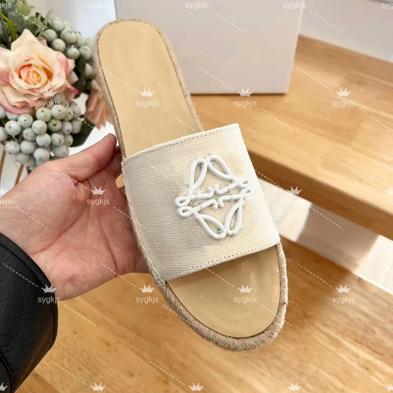 Luxus komfortable Leinen Sandalen Qualität Designer Damen Plattform Absatz Schuhe Schafkinne Casual Style Beige Größe 35 bis 41