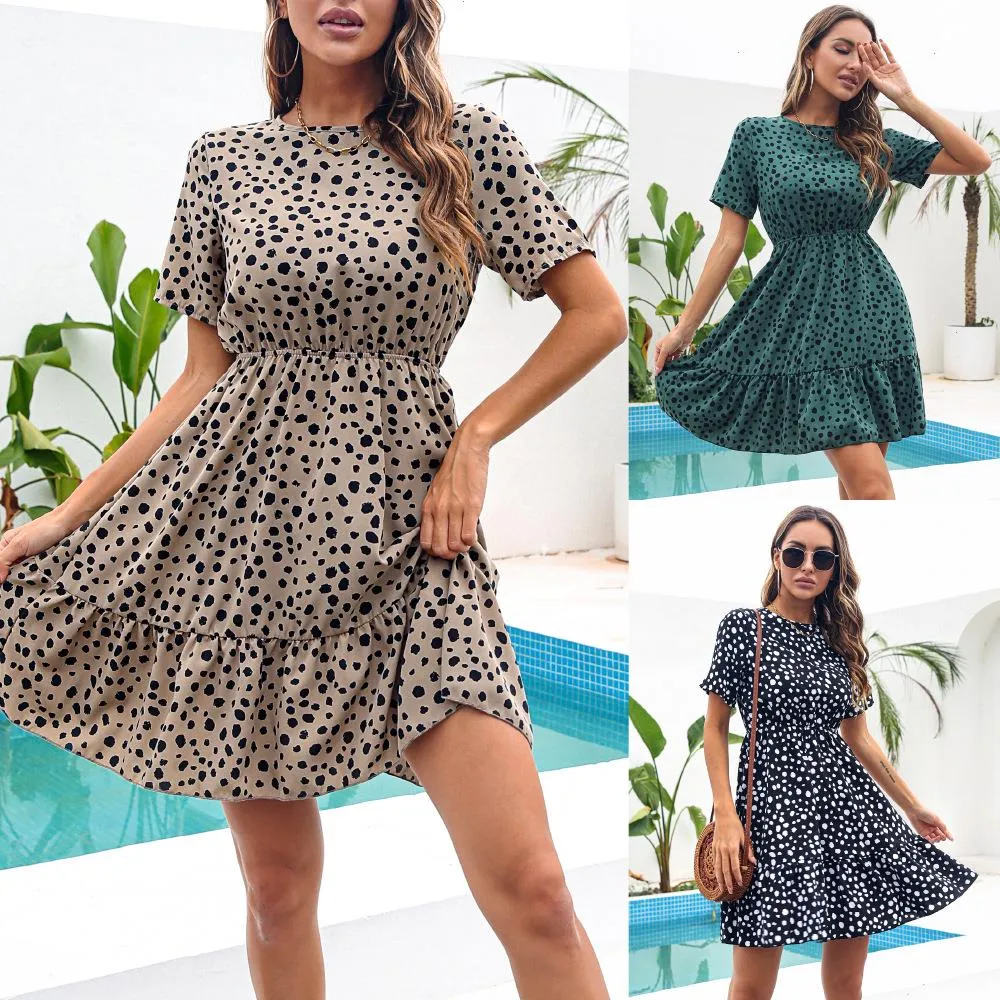 Womens Spring and Summer Casual Casual Leopard Print Large Swing Chiffon Dress
