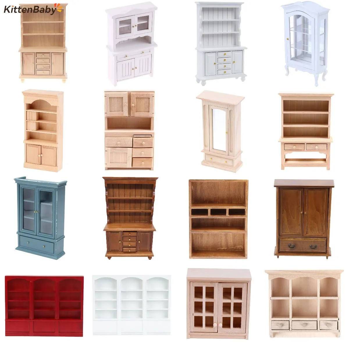 ミニチュアドールハウス家具ウッドディスプレイキャビネット 1：12