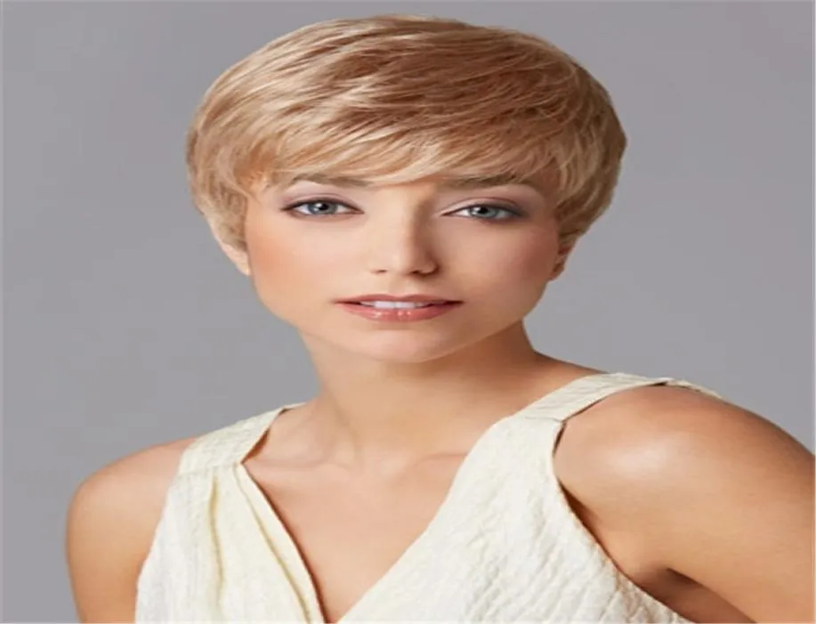 Modelicht blonde kurze Haar Perücke Hitzebeständige Faser Synthetische Perücke Kappenmodische Modeperücke für Frauen8274600