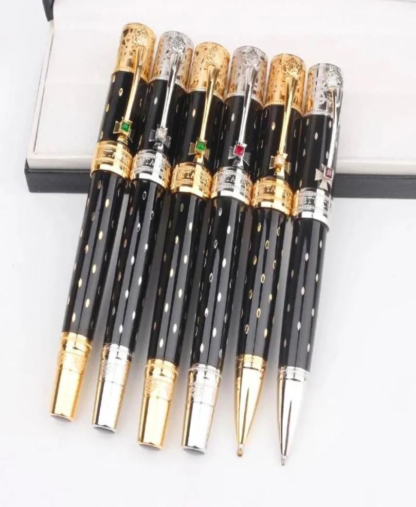 Ограниченная серия Elizabeth Fountainroller Ballballpoint Pen Black and Golden Silver Ermy Diamond Inlay Cap Pupplies W4686697