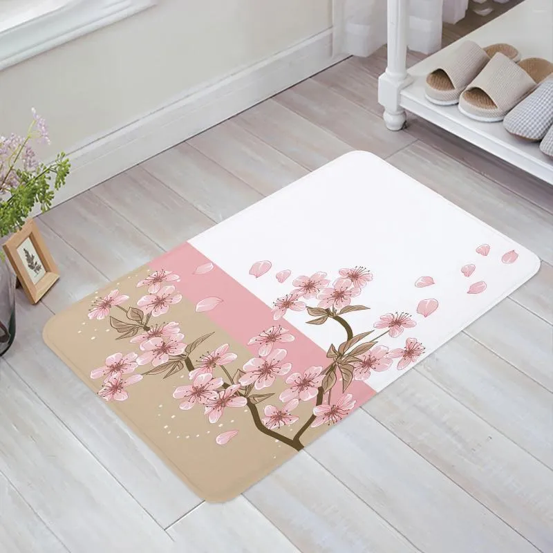 Carpets Peach Blossom Petals Feuilles de cuisine fleur Portant de la chambre à coucher pour salle de bain Plancher de bain Maison de porte de porte de porte de porte