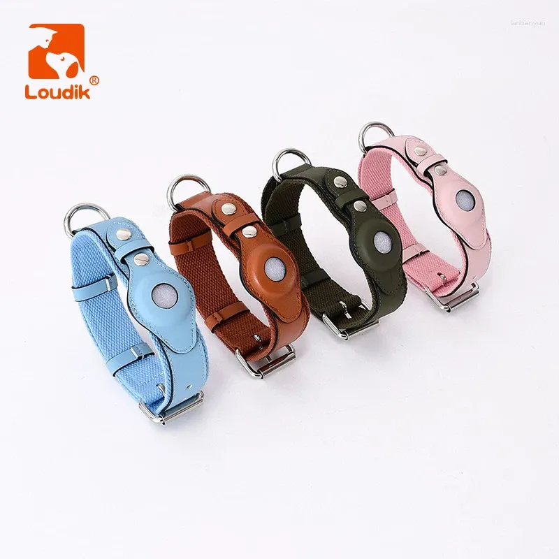 Hundekragen Loudik GPS Tracker Apple Airtag Pet Collar und Leinen -Set einstellbare weiche Leder -Traktion Leads Gehen Outdoor Accessoires