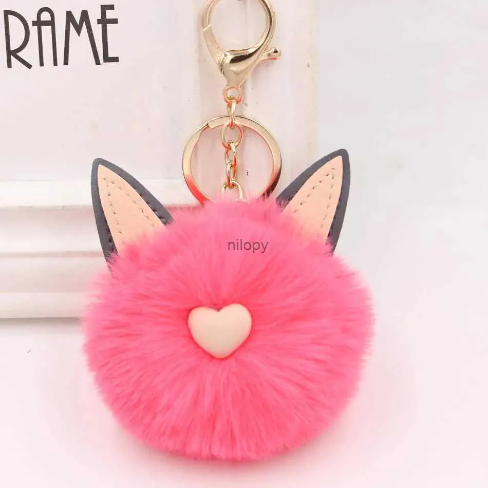 Keychains Lanyards Cute Mouth Bunny Ears Fur Ball Keychains Pendant Car Plush Girl Bag Custom Pendant Diy Keychain Accessories Llaveros Para Mujer