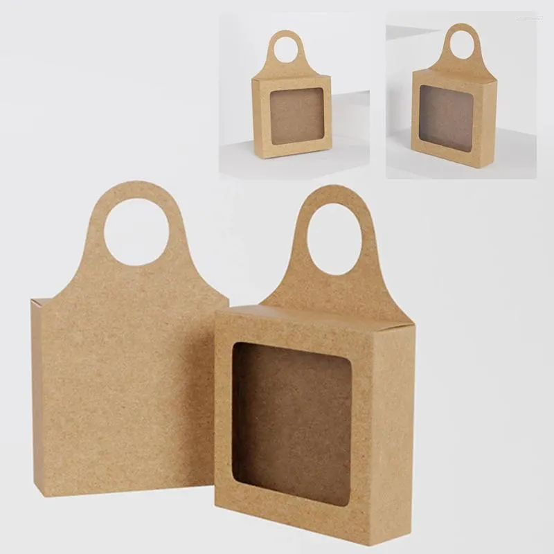 Presentförpackning 25st Kraft Paper Wine Bottle Box med fönster hängande fällbara år bröllopsfester gynnar