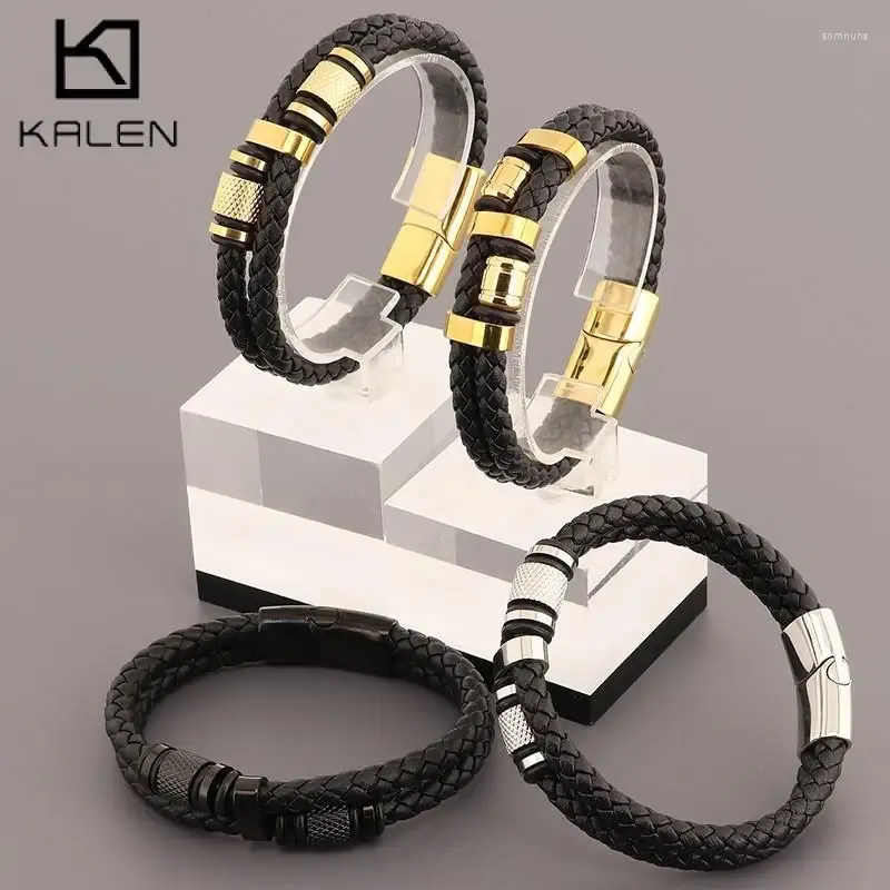 Bracelets de charme Bracelet à corde double en cuir en acier inoxydable