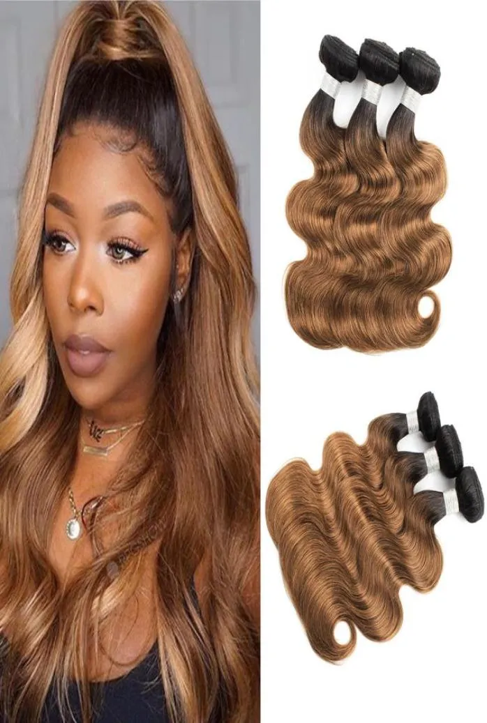 1b 30 ombre gyllenbrun hårvävbuntar Brasilianska jungfruliga kroppsvåghår 3 eller 4 buntar 1024 tum Remy Human Hair Extensions3399690