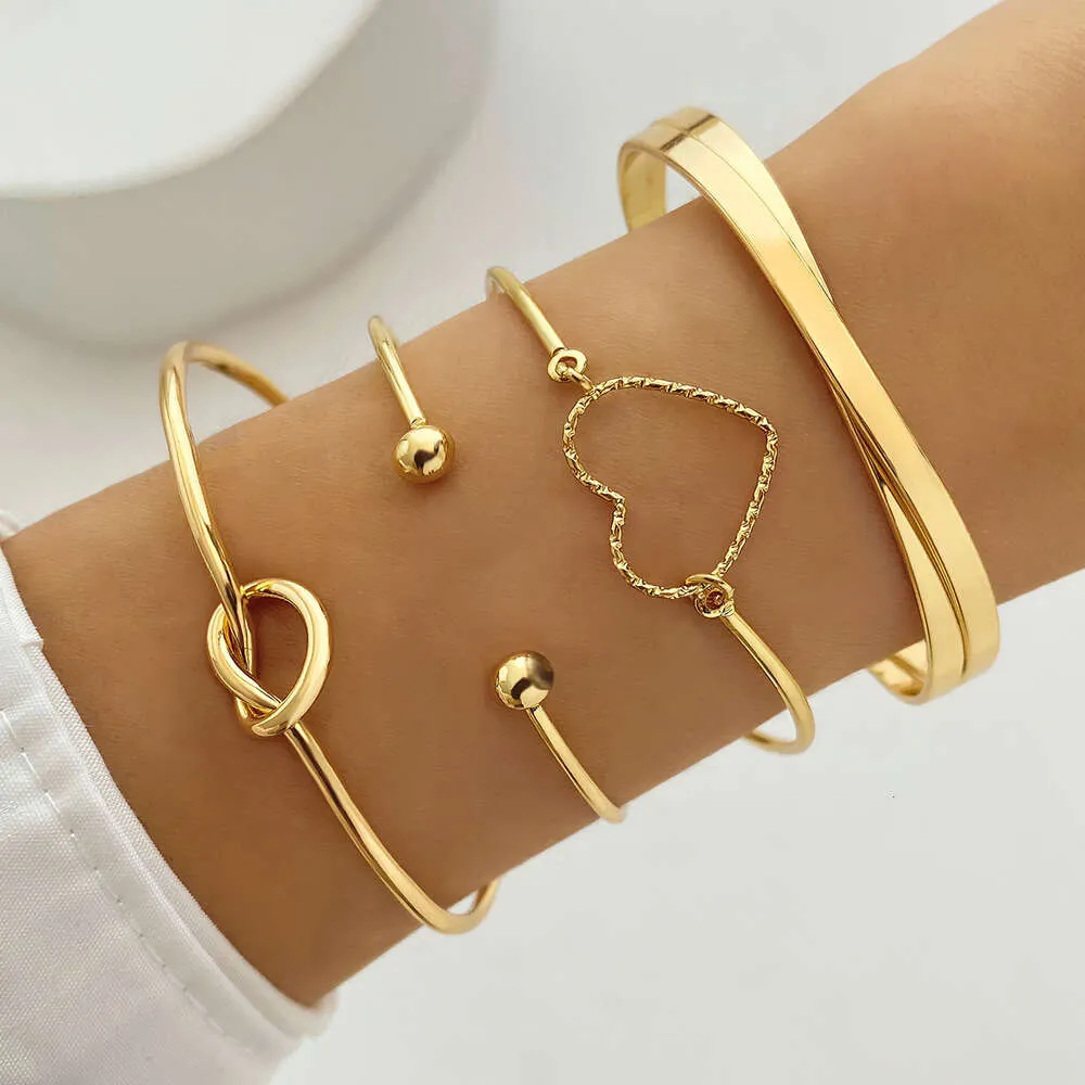 Alloy Knot Creative Peach Heart Geometry Cross Bracelet 4-piece Set