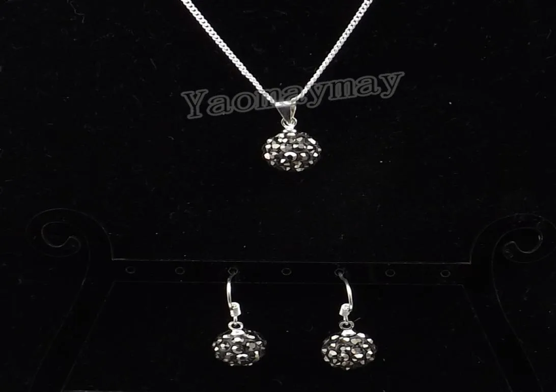 Mode -Strass -Juwelen -Schmuck Set Hämatit Disco Ball Anhänger Ohrringe und Halskette für Frauen 10 Sets Whole27555127