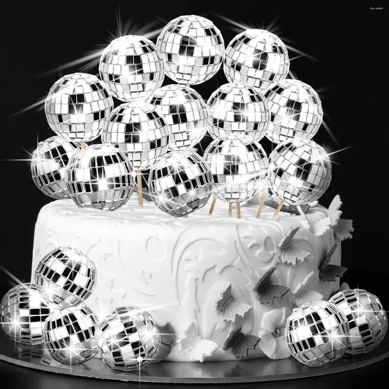 Party Supplies 24pcs 3cm Disco Ball Cupcake Cake Toppers 70's Theme Decorations For Birthday Last Bachelorette Suppies