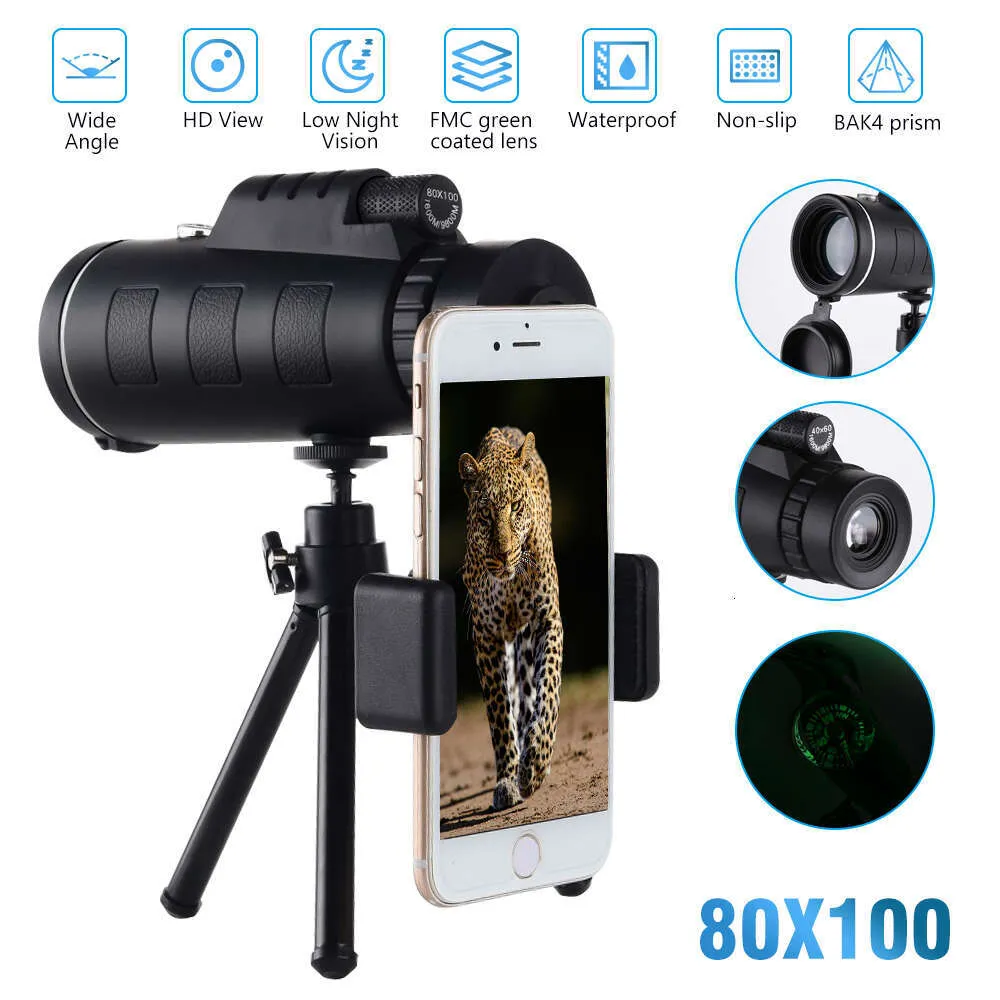 100x Zoom HD Monocular Telescope Powerful Long Range, Waterproof,  Portable with Tripod Ideal for Bird Watching Outdoor Adventures