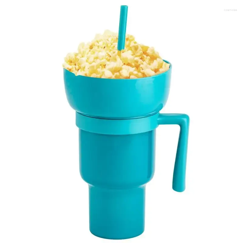 Assiettes Portable Stadium Tumblers 2 dans 1 Snack Bowl Brink tasse de paille avec un récipient à changement de couleur polyvalent pour les cinémas à domicile Utilisation
