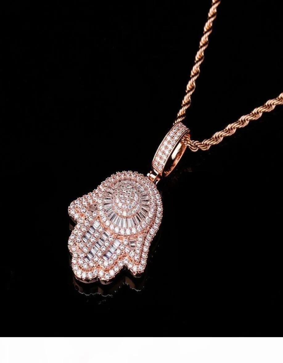 Męskie mrożone wiszące łańcuch hip -hopowy luksus designer naszyjnik Hiphop biżuterię męską wisiorki złoty łańcuch Diamond fatima ręka amulet C5201080